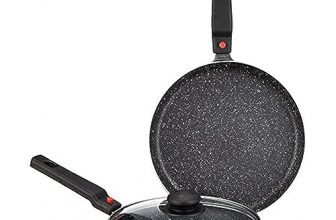 Amazon Brand – Solimo Aluminium 3 Piece Non-Stick Cookware Set With Detachable Handle | Granite Finish | Induction Base | Pfoa Free | High Temperature Resistant Exterior Coating | Black