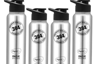 Pigeon By Stovekraft Inox Hydra 900 Ml Bottle (Pack Of 4, Black, Steel/Chrome, Steel)
