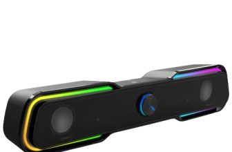 HP DHE-6002 Wired Speaker, 3.5mm aux connectivity, Surround sound, PC and phone compatible, Easy volume controls, Touch-controlled RGB lighting, 1-year warranty, 0.77 kg, Black, 8C573AA