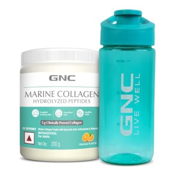 GNC Marine Collagen | 200 Gm With Blue Sipper | Type 1 & Type 3 Collagen | Hydrolyzed Peptides |Hyaluronic Acid|Biotin |Vitamin C &E |Grape Seed Extract