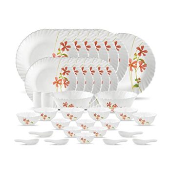 La Opala opalware Dinner Set – 35 Pieces, White/Red/Green, Standard (LAOP/DSET/B29)