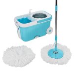 Amazon Brand – Presto! Elite Spin Mop with Steel Wringer and Auto-fold Handle, Blue, 2 Refills