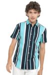 KETCH Men’s Striped Slim Fit Shirt (KHSH000423_Aqua M)