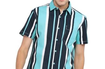 KETCH Men’s Striped Slim Fit Shirt (KHSH000423_Aqua M)