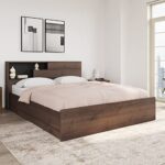 @home by Nilkamal Borden Engineered Wood Queen Size Bed with Headboard Storage (Black) | 1 Year Warranty