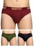 Genx Jazz Men’s 100% Cotton Briefs with Comfortable Waistband(Pack of 3)(Colors&Print May Vary)(Rib) -80cm