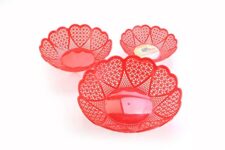 Nayasa Heart 3 Piece Plastic Fruit Basket Set | Fruit Basket for Kitchen | Plastic Tokri for Vegetables | Plastic Baskets for Vegetables | 29.8 cm X 29.8 cm X 8 cm | Red