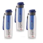 CELLO Infuse Water Bottle Set of 3, 800ml, Blue | Food Grade Unbreakable Detox Bottle with Infuser Chamber | Reusable Leakproof Lightweight Easy to Carry Fridge Pet Bottle For Home, Gym & Outdoor