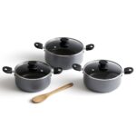 Lifelong Biryani Pot with Glass Lid | Set of 3 | Capacity 20cm (2.7 L), 22cm (3.2 L), 24cm (4.3 L) Induction Base Casserole Set | Non-Stick & Non-Toxic | Biryani Pulao Serving Pot (LLBYPOT01N, Grey)