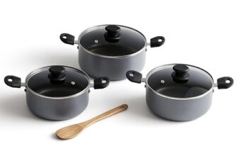 Lifelong Biryani Pot with Glass Lid | Set of 3 | Capacity 20cm (2.7 L), 22cm (3.2 L), 24cm (4.3 L) Induction Base Casserole Set | Non-Stick & Non-Toxic | Biryani Pulao Serving Pot (LLBYPOT01N, Grey)