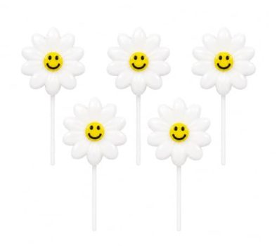 TREND N ART Smiley Flower Birthday Candles for Cake Decoration, Pack of 5, Flower Shape Decorative Cake Candles, Natural Wax Party Candles for Birthday, Anniversary, Baby Shower & Celebration (White)