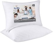 9villa Hollow Fiber Sleeping Pillow 41X61 CM (16X24 inch) Satin Strpe White Fabric Microfiber Pillow Pack/Set of 2