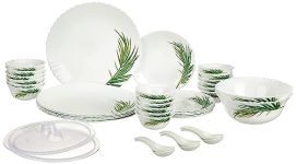 Larah by Borosil Crescent Fluted Series Opalware Dinner Set | 40 Pieces for Family of 6 | Microwave & Dishwasher Safe | Bone-Ash Free | Crockery Set for Dining & Gifting | Plates & Bowls | White
