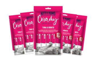 Kitty Yums Kitten & Adult Creamy Lickable Cat Treat (75g x 5 Pouches) Total 375g | Tuna & Bonito Flavour | Creates a Better Bond | Antioxidants Boost Immunity | Better Brain & Eyesight Development