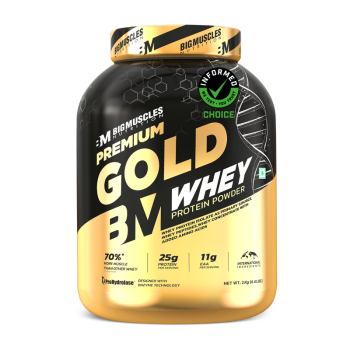 BIGMUSCLES NUTRITION Premium Gold Whey | 25g Protein Per Serving, 0g Sugar,5.5g BCAA Whey Protein(2 kg, Chocolate Brownie)