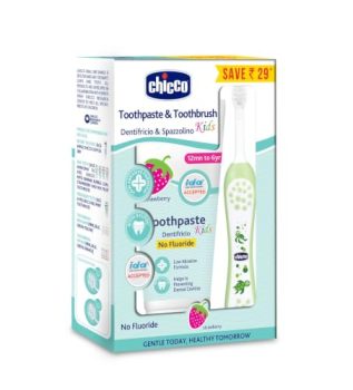 Chicco Toothpaste Strawberry + Chicco Brush Green 6-36M