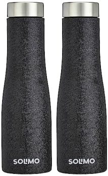 Amazon Brand – Solimo Stainless Steel Fridge Water Bottles | Set of 2 | Textured Finish | 1 L | Black