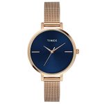 TIMEX Analog Watch for Women with Blue Round Dial & Rose Gold Stainless Steel Bracelet Band Water Resistant Women’s Wrist Watches – TWEL155SMU07