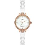 TIMEX Analog Watch for Women with Mother of Pearl White Round Dial & White Ceramic Bracelet Band Water Resistant Women’s Wrist Watches – TWEL15700
