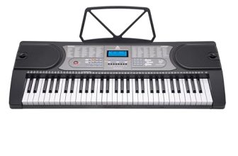 Audio Array AK-61 Pro 61-Key Portable Electronic Keyboard with LCD Display, Built-in Speakers, Mic Input & Included Mics, 255 Timbres, 512 Rhythms, Battery & Adapter Powered