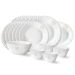Larah by Borosil Ingot Fluted Series Opalware Dinner Set | 27 Pieces for Family of 6 | Microwave & Dishwasher Safe | Bone-Ash Free | Crockery Set for Dining & Gifting | Plates & Bowls | White