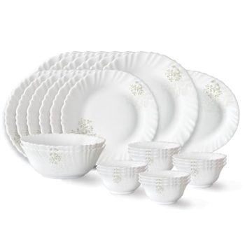 Larah by Borosil Ingot Fluted Series Opalware Dinner Set | 27 Pieces for Family of 6 | Microwave & Dishwasher Safe | Bone-Ash Free | Crockery Set for Dining & Gifting | Plates & Bowls | White