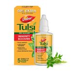 Dabur Tulsi Drops- 50% Extra: Concentrated Extract Of 5 Rare Tulsi For Natural Immunity Boosting & Cough And Cold Relief: (20Ml +10Ml Free)