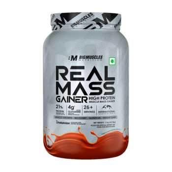 BIGMUSCLES NUTRITION Real Mass Gainer | Added Glutamine, BCAA | High Protein Weight Gainers/Mass Gainers(2 kg, Chocolate)
