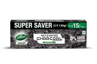 DABUR Herb’L Activated Charcoal Toothpaste 240G (120G x2, Pack of 2) | Whitening Black Gel Toothpaste | Fluoride Free | Fights Plaque & Extrinsic Stains | With Power of Mint | Cool & Refreshing Mouth Experience