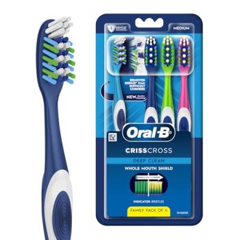 Oral-B Criss Cross Deep Clean Medium Bristles Manual Toothbrush For Adults,Tongue Cleaner, Multicolour Tooth Brush Set, Oral B Dentist Recommended Brand (Family Pack of 4)
