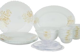 Larah by Borosil Ingot Fluted Series Opalware Dinner Set | 23 Pieces for Family of 6 | Microwave & Dishwasher Safe | Bone-Ash Free | Crockery Set for Dining & Gifting | Plates & Bowls | White