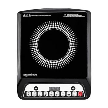 Amazon Basics 1600W Induction Cooktop | 7 Pre-Set Cooking Menus | LED Display | Smart Push Buttons I Energy Efficient, Auto Cut-off, 20A IGBT & 4KV Surge Protection I Black