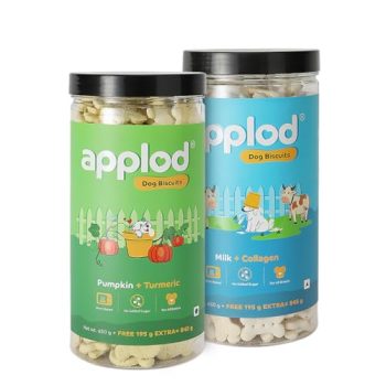 Applod Pumpkin with Turmeric & Milk with Collagen Dog Biscuits Combo for Puppies & Adult Dogs, All Breeds | Oven-Baked Crunchy Dog Treats & Biscuits | Pack of 2 Flavours | 845g x 2