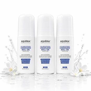 Aqueria Underarm Brightening Roll-On for Men & Women | Lactic Acid, Fermented Rice Water & Glycerine | Helps Reduce Dark Underarms, Pigmentation & Uneven Skin Tone | Controls Body Odour | Fresh Fragrance | Pack of 3 (150ml)