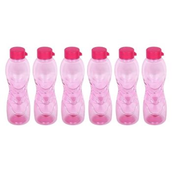 PEARLPET Trinity BPA-Free Plastic Water Bottle Set |Lightweight, Leak-Proof & Freezer Safe – Pack of 6 (1000ml Each), Pink
