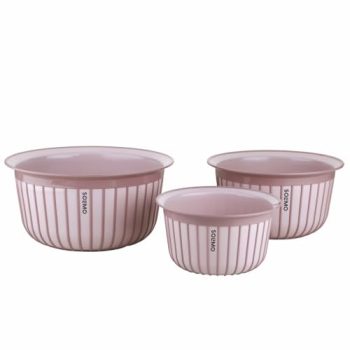 Amazon brand – Solimo Plastic Linea Containers without Lid Food Grade Set of 3(1.3L,2.3L and 3.8L) |BPA-Free Multipurpose Kitchen Bowls for Mixing and Serving, Coral Peach
