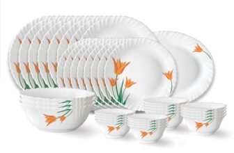 Larah by Borosil Firefly Fluted Series Opalware Dinner Set | 33 Pieces for Family of 6 | Microwave & Dishwasher Safe | Bone-Ash Free | Crockery Set for Dining & Gifting | Plates & Bowls | White