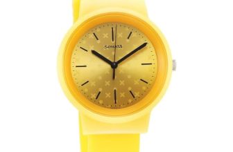 Sonata Splash Quartz Analog Yellow Dial Plastic Strap Watch for Women-87048PP03W