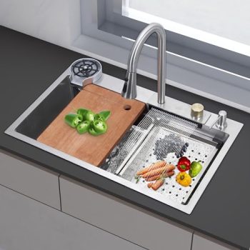 Plantex 304 Grade Stainless Steel Kitchen Sink/Waterfall Kitchen Sink with Anti-Scratch Design/Sink with Pull-Down Faucet – (30 X 18 X 10 Inch, Matt)
