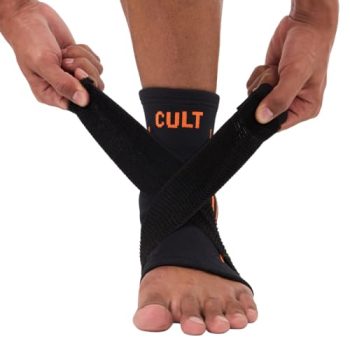 CULT Ankle Support with Elastic Strap | For Ankle Pain Relief | Stretchable Ankle support for Sports | Adjustable Free Size | Black Orange