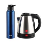 CELLO Lifestyle Stainless Steel Electric Kettle 1.5L + Sippa Steel Water Bottle 1000 ml Blue Combo | Double Wall, Auto-Shut Off Protection, Cool Touch Handle | Electric Kettle For Boiling Hot Water