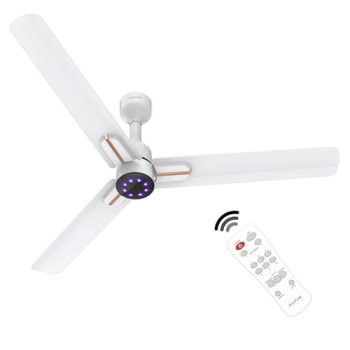 Polycab Wizzy Neo LED 1200mm BLDC Ceiling Fan with remote| BEE 5 Star Rated, Higher Air Delivery| LED Indicator,Sleep and Breeze Mode |3 Years Warranty【Matt White Rosegold】