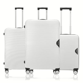 HRX Parabola 3-Piece Luggage Set Intergallcatic Grey Polypropylene Hard Shell Suitcase Set – Premium Travel Trolley Bags with 8 Spinner Wheels, Number Lock & Water Resistant Body