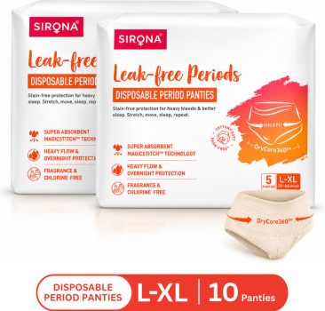 SIRONA Disposable Period Panties – L-XL (36″-44″) | Super Soft & 5X More Absorbent Sanitary Pad(Pack of 10)