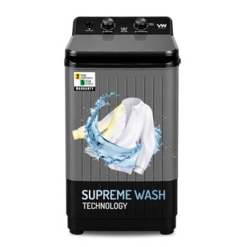 VW Visio World 8.5 kg semiautomatic Top Load Washer Only with Powerful Wash, V8 Supreme-Wash, Black/Grey