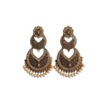 MUMMACARE Traditional Chandbali Earrings, Antique Gold and Oxidised Silver, Floral Stud, Pearl Drops, Ethnic Indian Jewellery (Antique Gold)