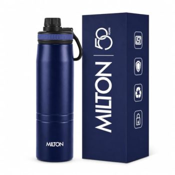 Milton Sparkle 600 Thermosteel Water Bottle with Easy Sip Cap and Handle, 620 ml, Vacuum Insulated Stainless Steel, Hot and Cold, On The Go Bottle for Office College, Blue