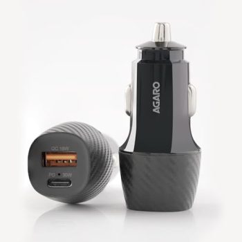 AGARO Pulse Car Charger, Dual Port with 51W Fast Car Charger with Dual Output (33W Pd Type C Port + 18W USB A Port), Fast Charging, for Smartphones, iPhones, Tablets, Earbuds & More – Black