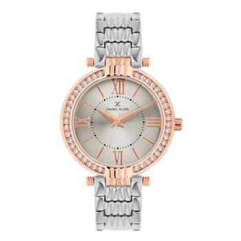 Daniel Klein Analog Silver Round Dial Silver Metal Strap Stone-Studded Water-Resistant Wrist Watch for Women Girls, Ladies DK11138-8