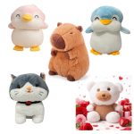 EITHEO Panda Blue Penguin Pink Capybara Teddy White Cat Yellow Pack 5 Soft Plush Stuffed Animals for Kids Boys Girls | Gift Set